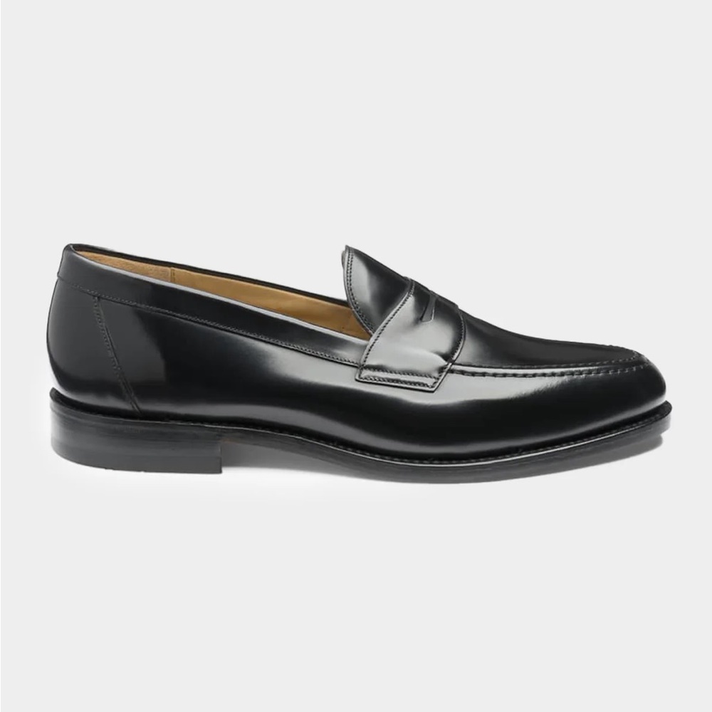 LOAKE IMPERIAL LOAFER IN BLACK POLISHED CALF LEATHER / Size 7.5 F